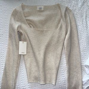 Wilfred Tan Crew Neck Sweater with Ribbed Texture